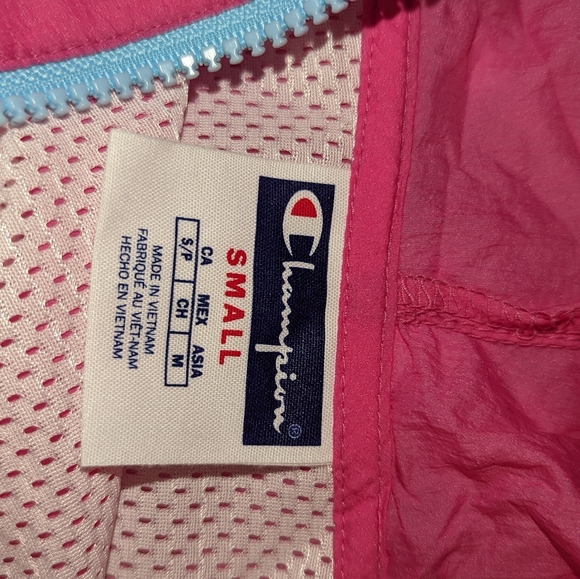 Champion Anorak/ Windbreaker Pullover In Baby Blue/Pink/White, Size S - Picture 5 of 6